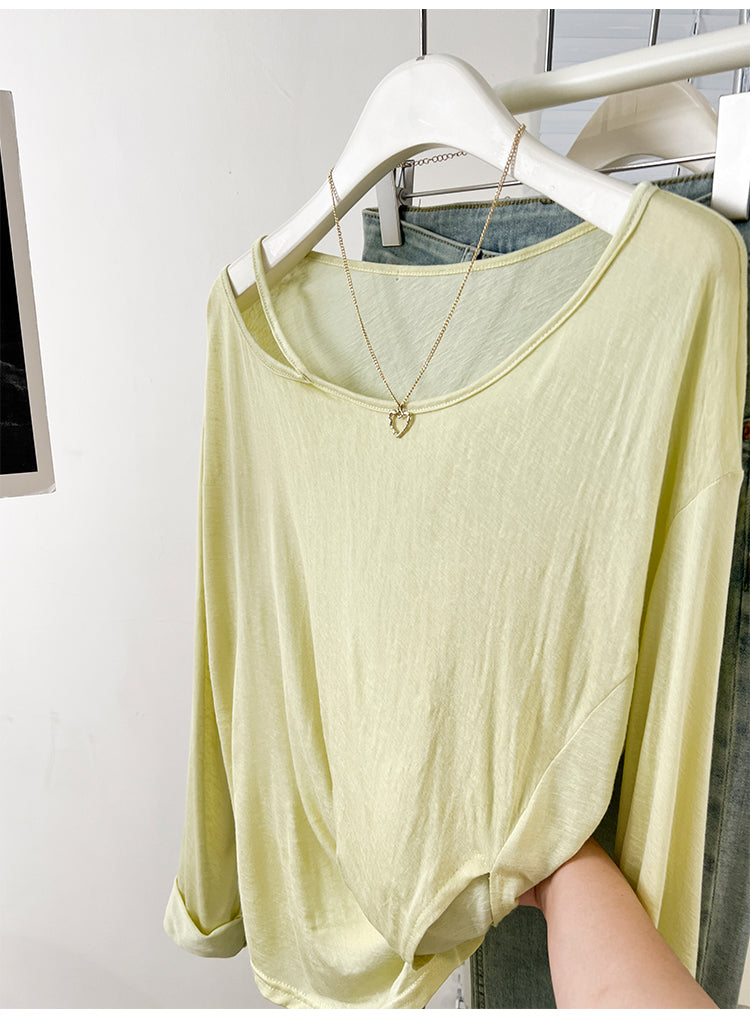 CGD07175-3-42B 夏季開叉露肩防曬寬鬆薄款長袖T恤(2色)