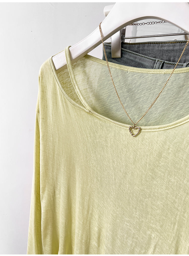 CGD07175-3-42B 夏季開叉露肩防曬寬鬆薄款長袖T恤(2色)