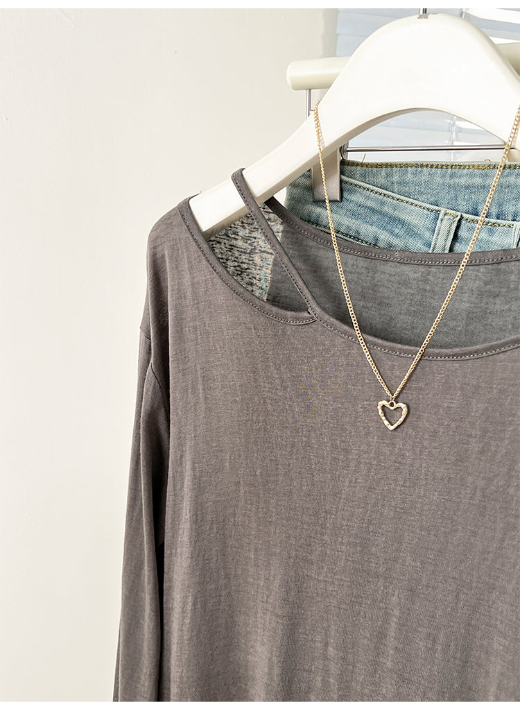 CGD07175-3-42B 夏季開叉露肩防曬寬鬆薄款長袖T恤(2色)