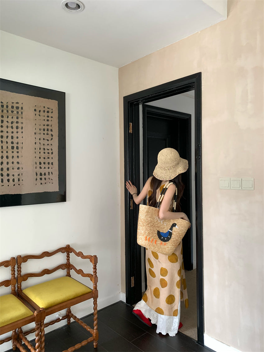 CGA9278-120B 復古感波點無袖背心裙百搭疊穿蕾絲長褲套裝