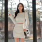 CGB8750-31B 春裝圓領長袖短針織上衣小衫+包臀短裙(2色)