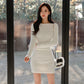 CGB8750-31B 春裝圓領長袖短針織上衣小衫+包臀短裙(2色)