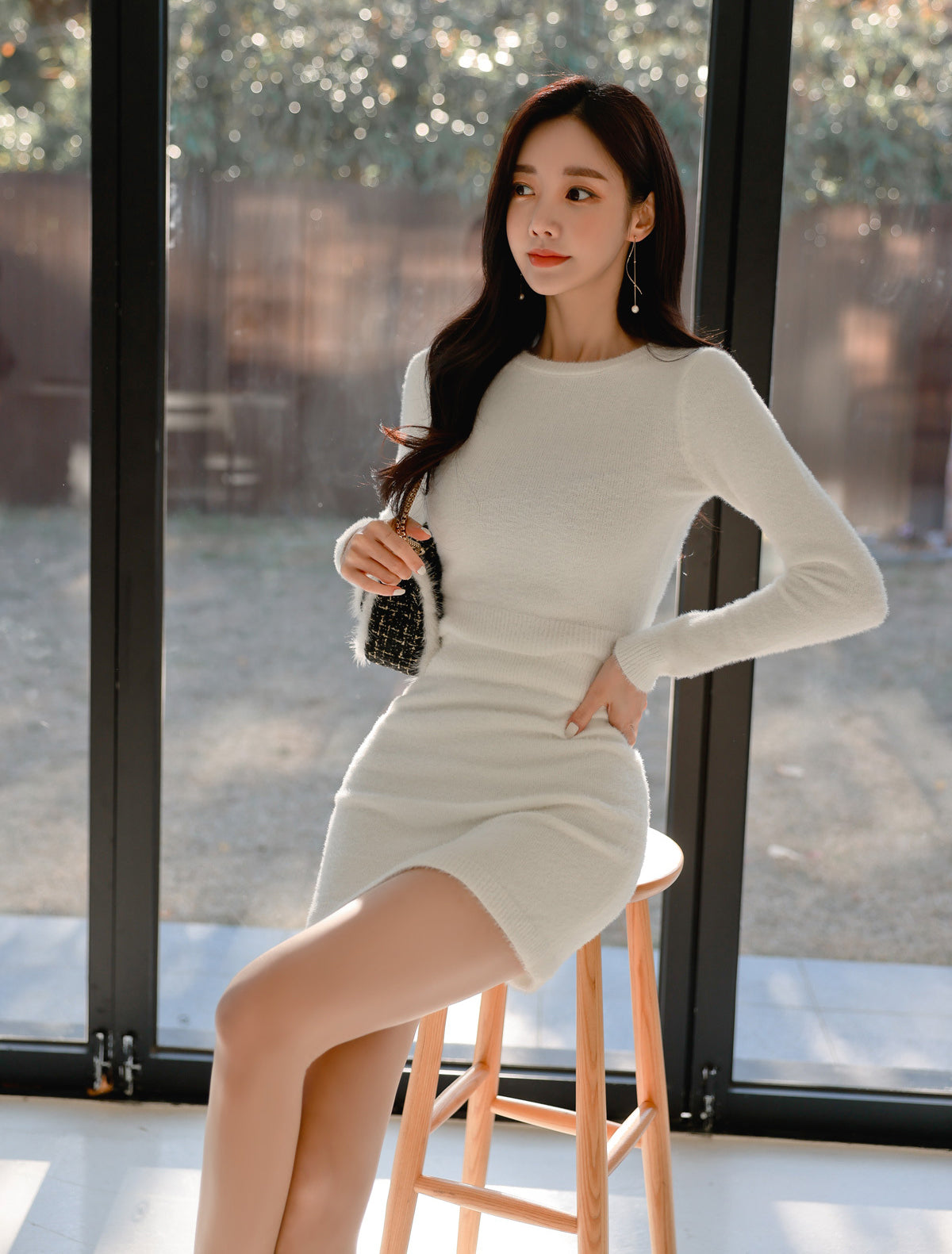 CGB8750-31B 春裝圓領長袖短針織上衣小衫+包臀短裙(2色)