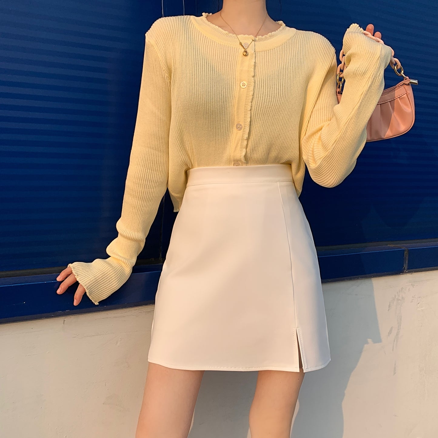 CGS131-79B 夏季基礎開叉半身裙A字裙(多色可選)