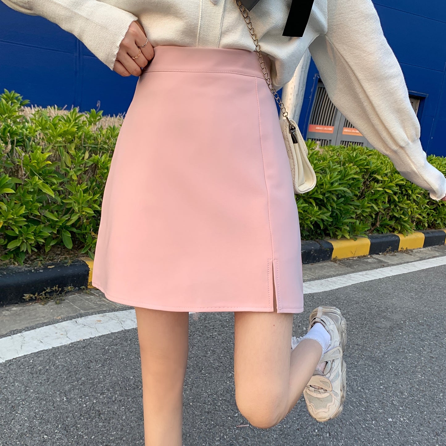 CGS131-79B 夏季基礎開叉半身裙A字裙(多色可選)