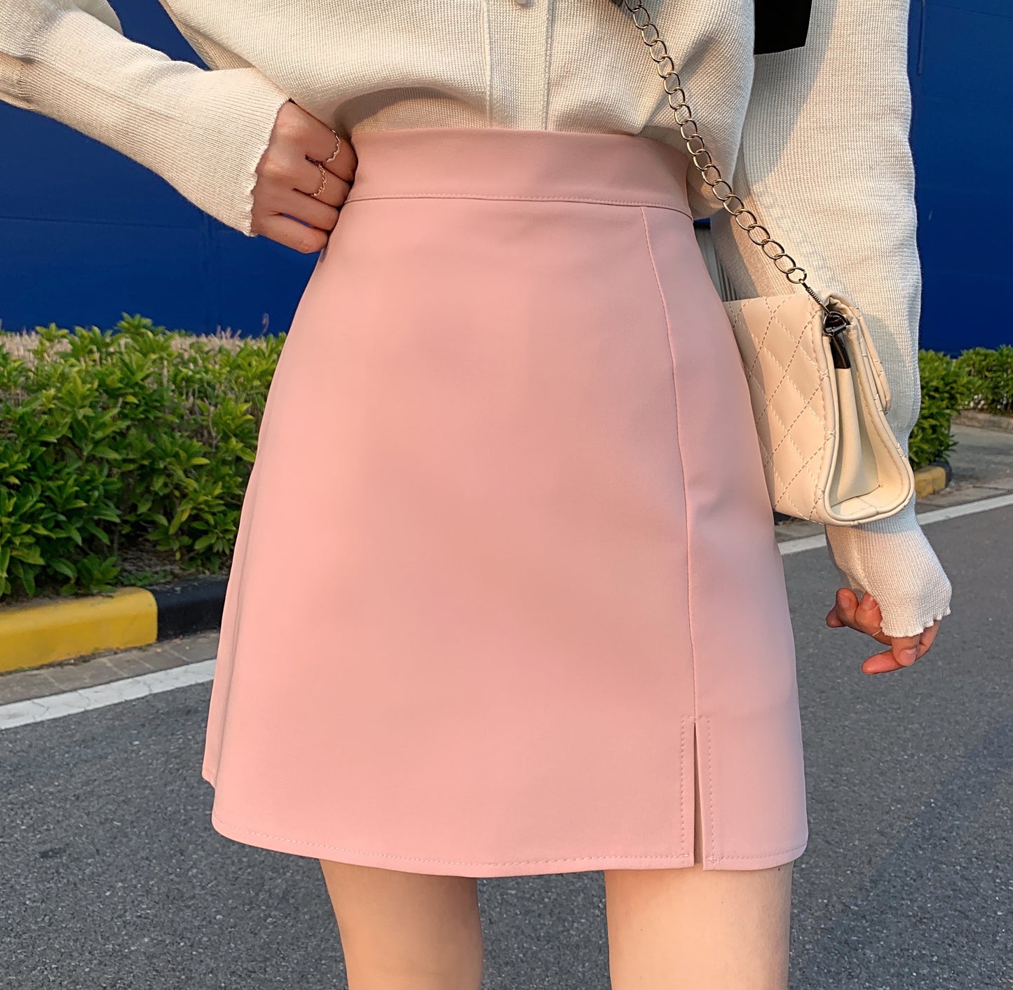 CGS131-79B 夏季基礎開叉半身裙A字裙(多色可選)