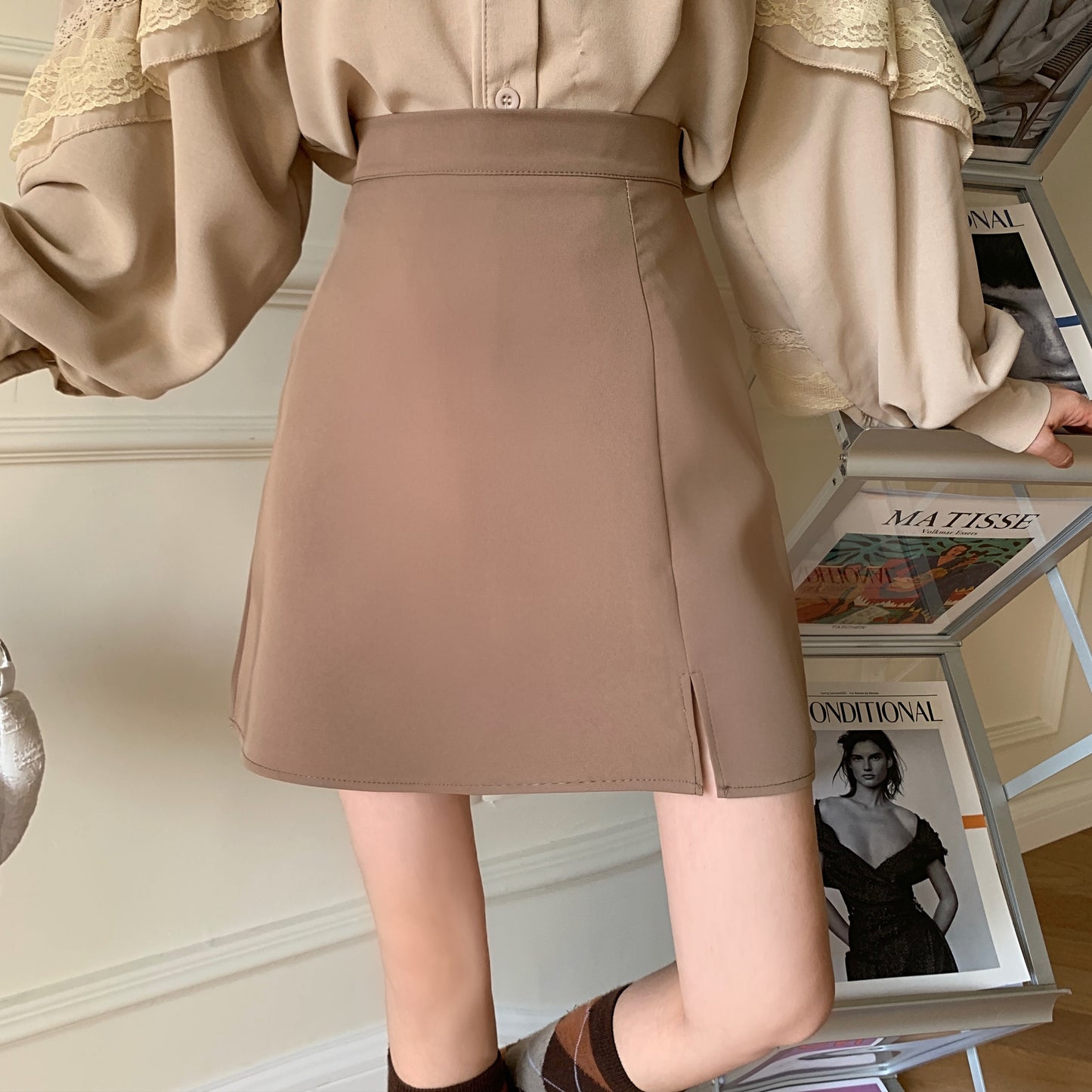 CGS131-79B 夏季基礎開叉半身裙A字裙(多色可選)