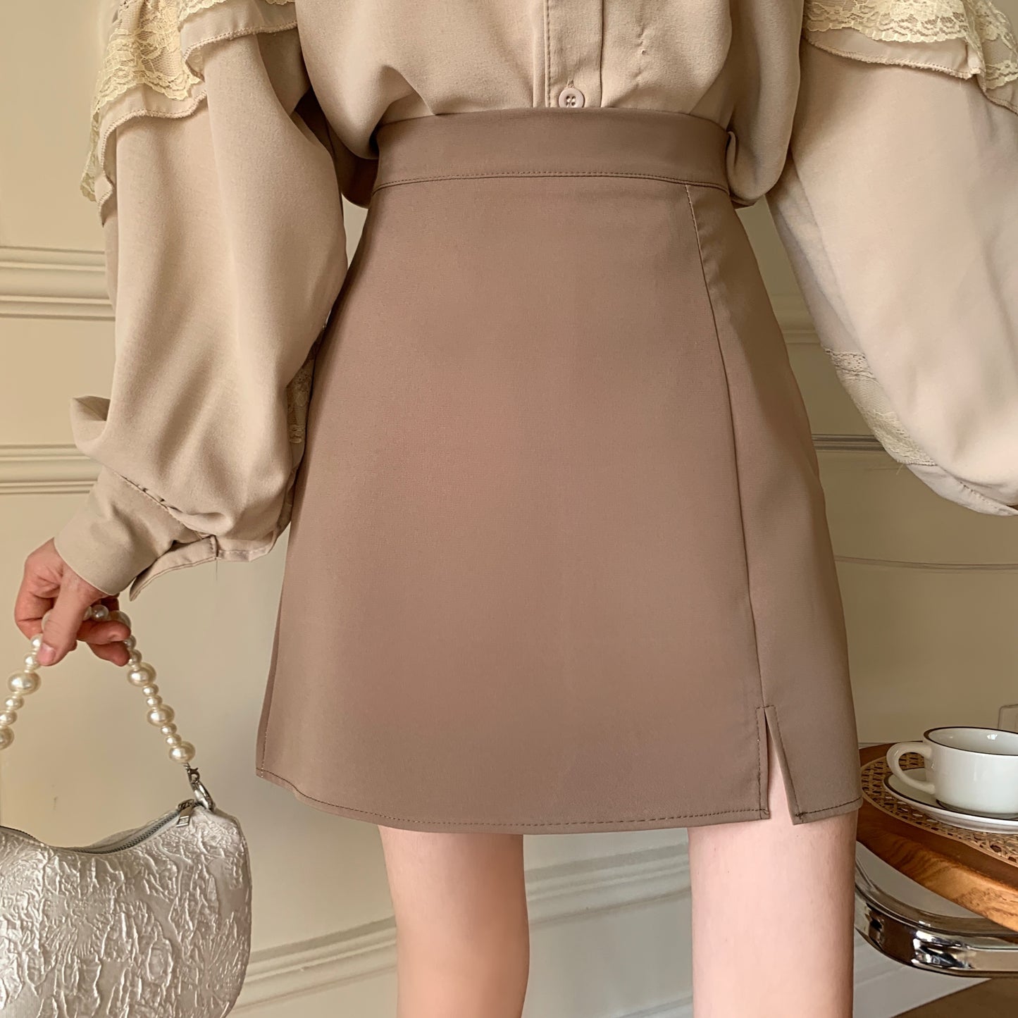 CGS131-79B 夏季基礎開叉半身裙A字裙(多色可選)