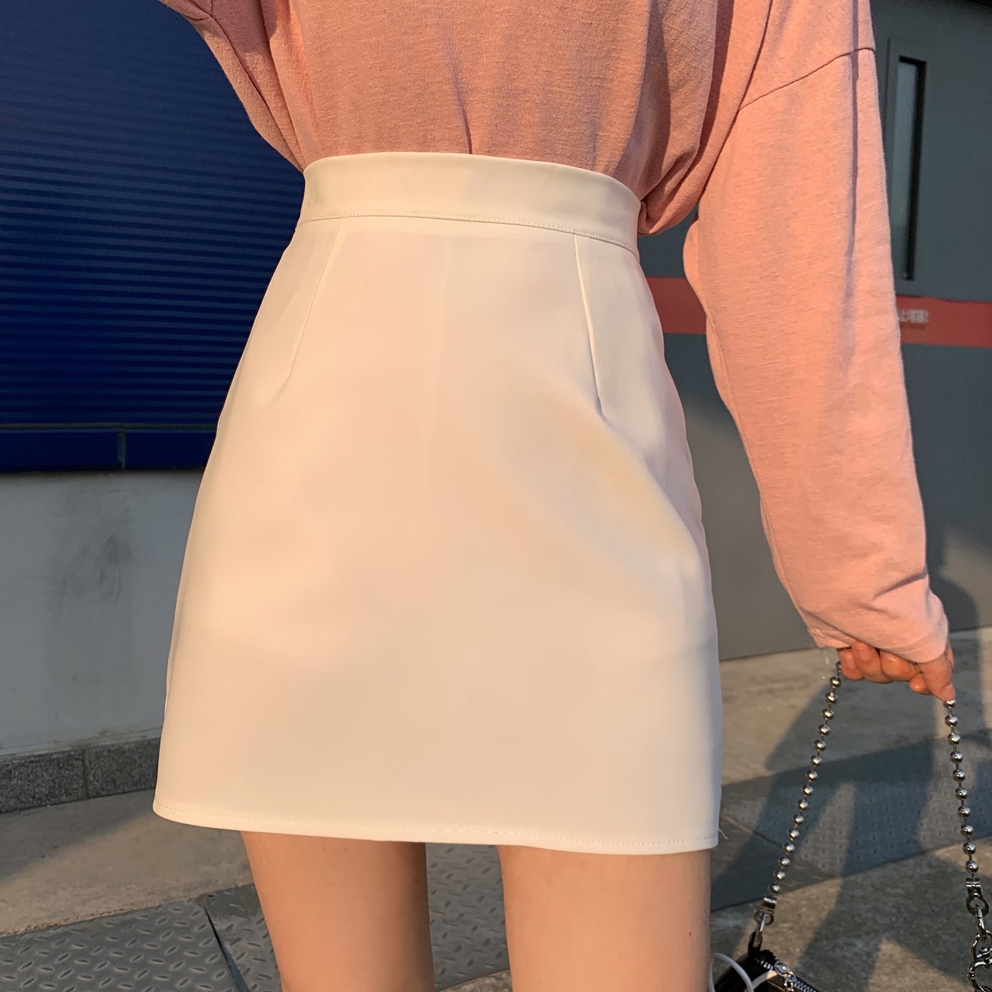 CGS131-79B 夏季基礎開叉半身裙A字裙(多色可選)