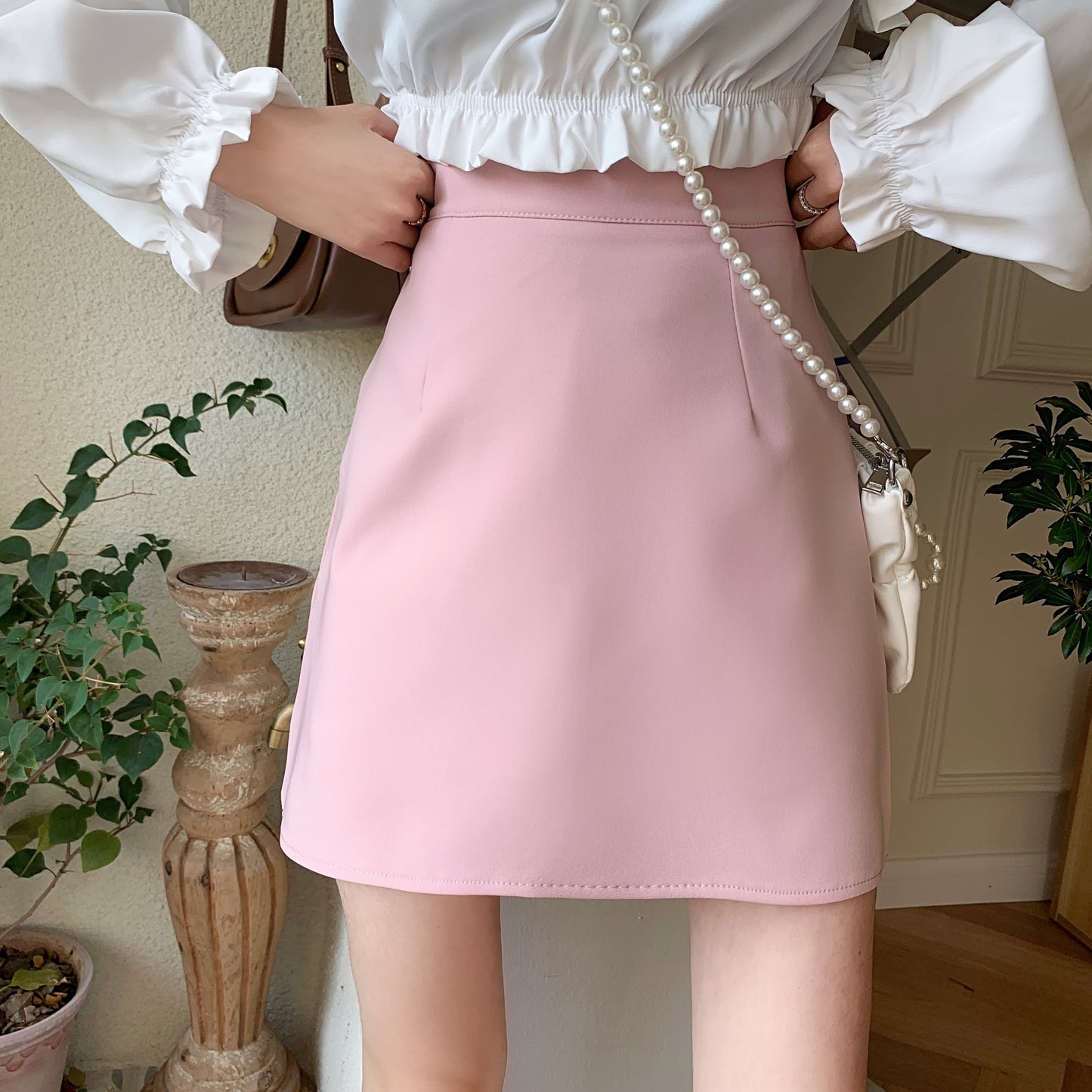 CGS131-79B 夏季基礎開叉半身裙A字裙(多色可選)