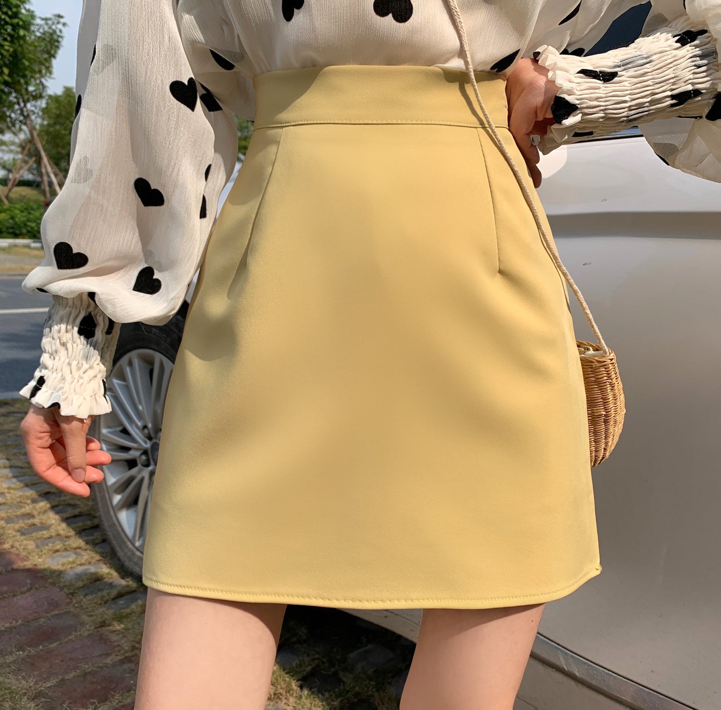 CGS131-79B 夏季基礎開叉半身裙A字裙(多色可選)