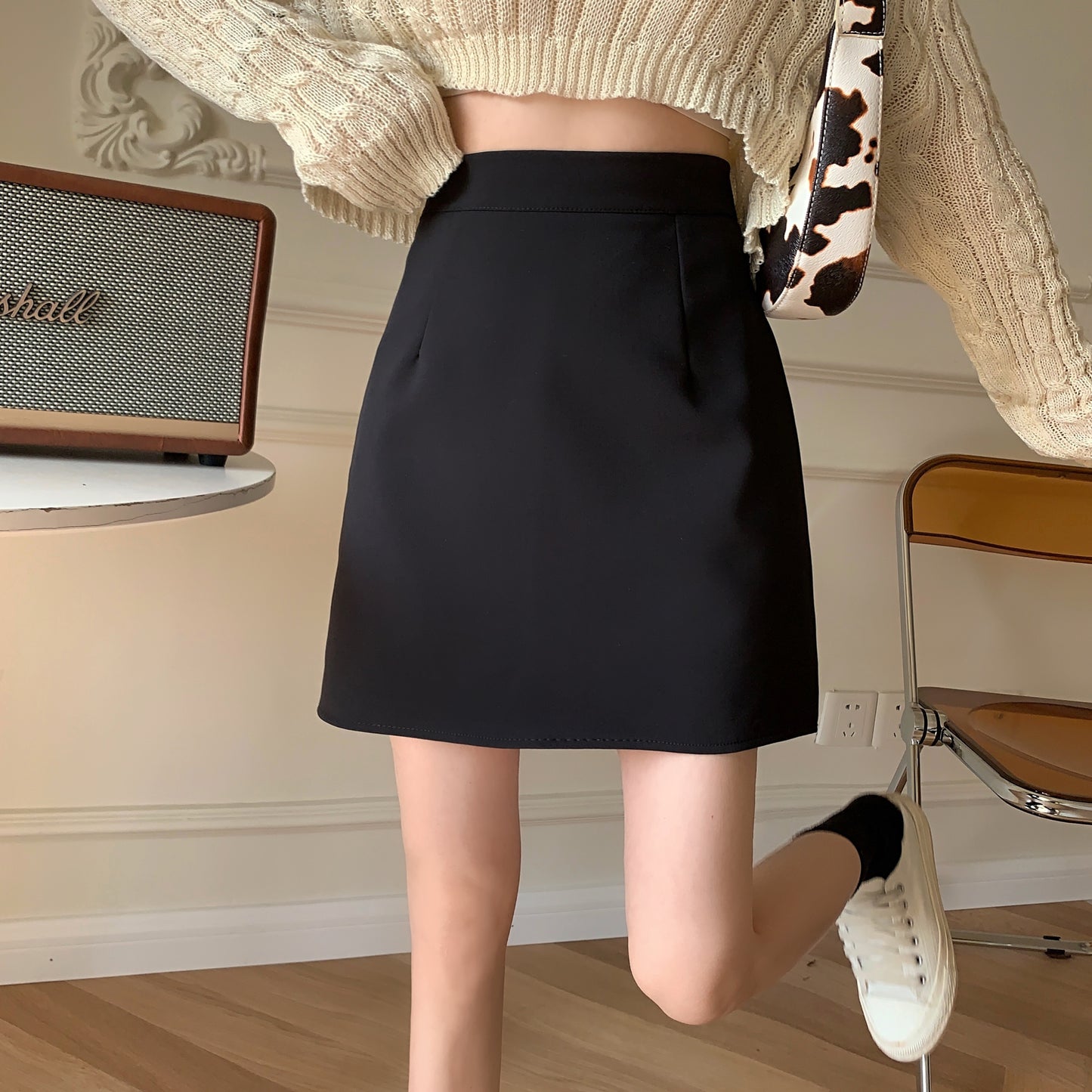 CGS131-79B 夏季基礎開叉半身裙A字裙(多色可選)