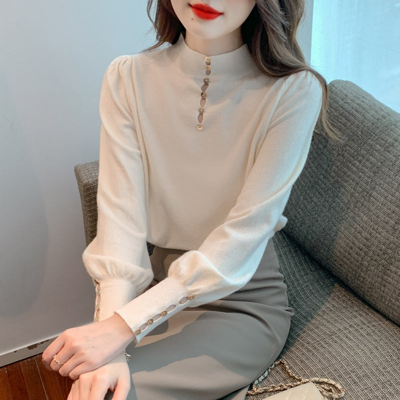 CGD8258-13B 秋冬季中領針織燈籠袖上衣(3色)