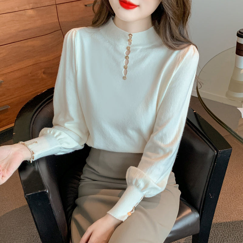 CGD8258-13B 秋冬季中領針織燈籠袖上衣(3色)