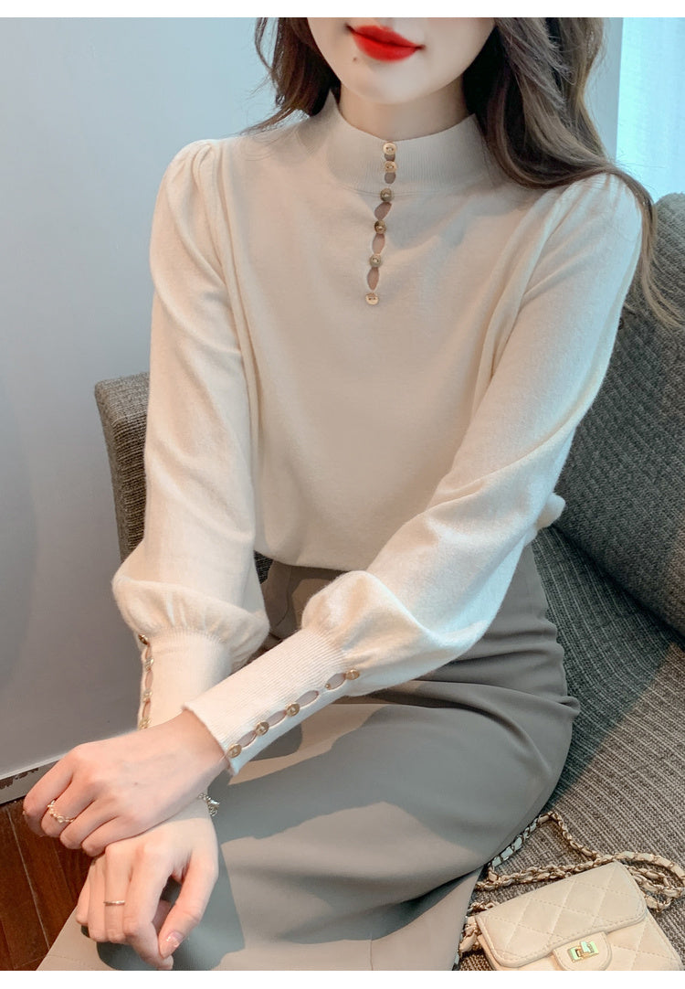 CGD8258-13B 秋冬季中領針織燈籠袖上衣(3色)