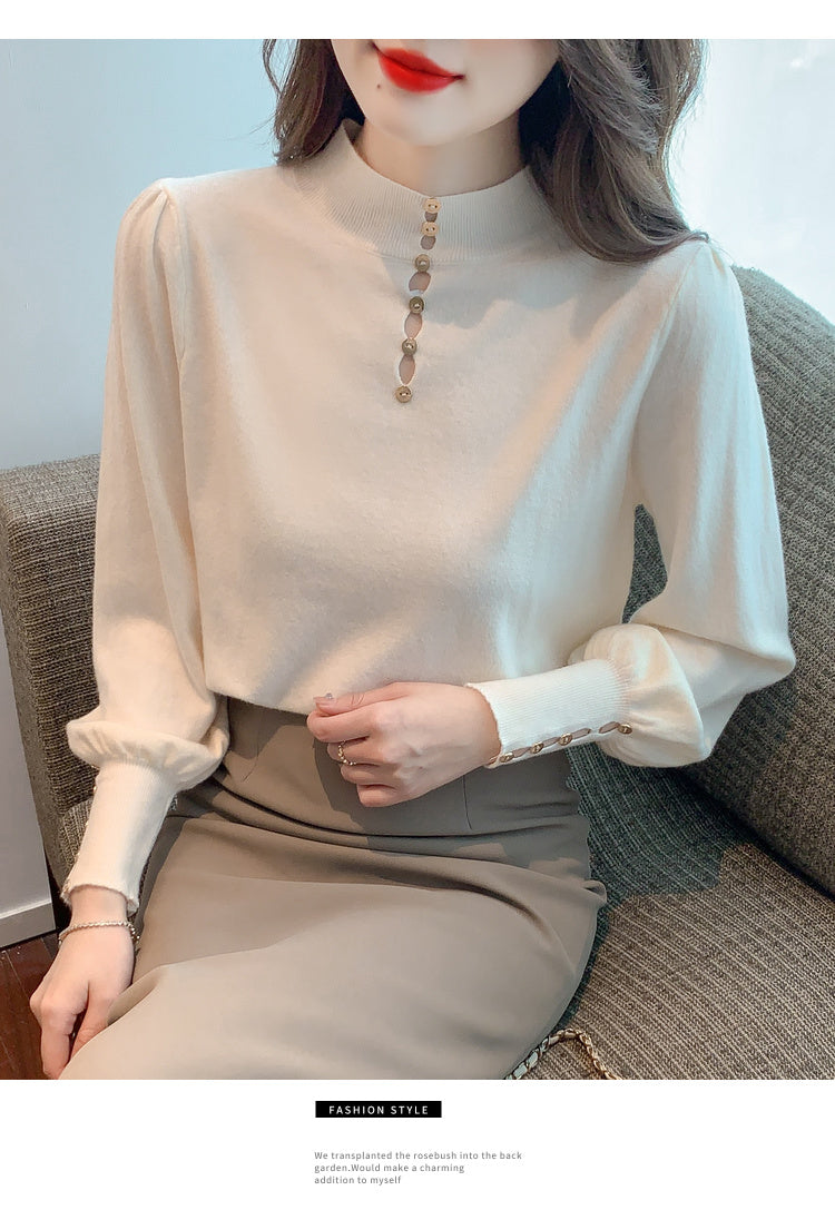 CGD8258-13B 秋冬季中領針織燈籠袖上衣(3色)