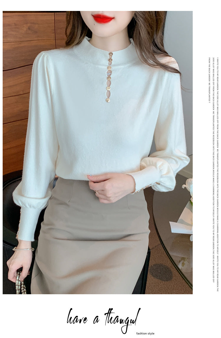 CGD8258-13B 秋冬季中領針織燈籠袖上衣(3色)