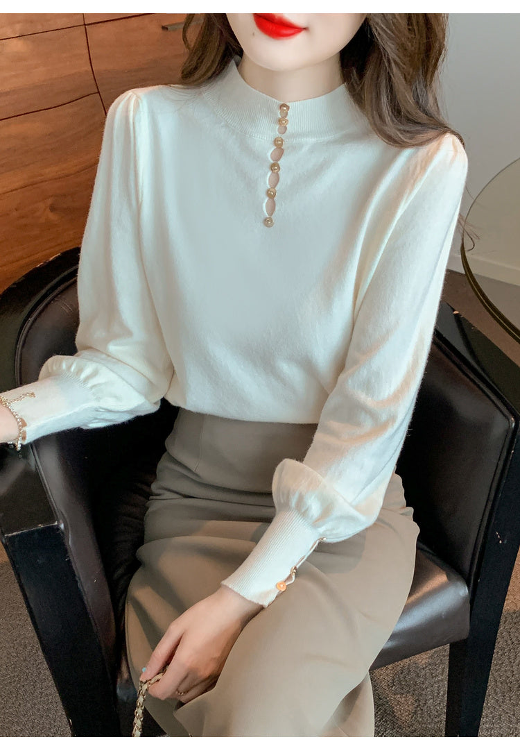 CGD8258-13B 秋冬季中領針織燈籠袖上衣(3色)