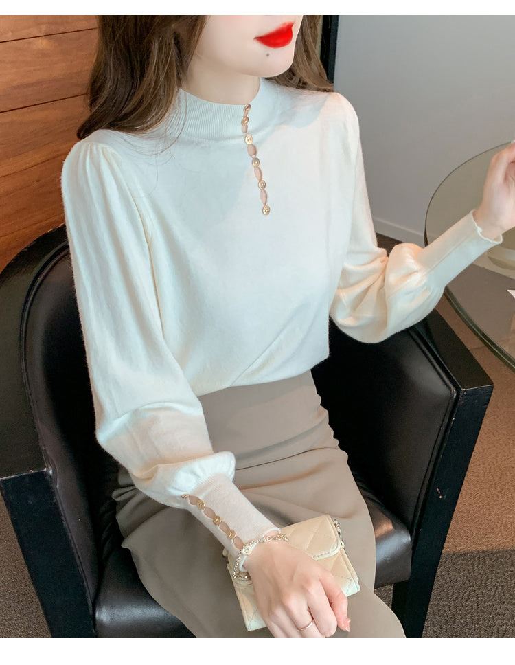 CGD8258-13B 秋冬季中領針織燈籠袖上衣(3色)