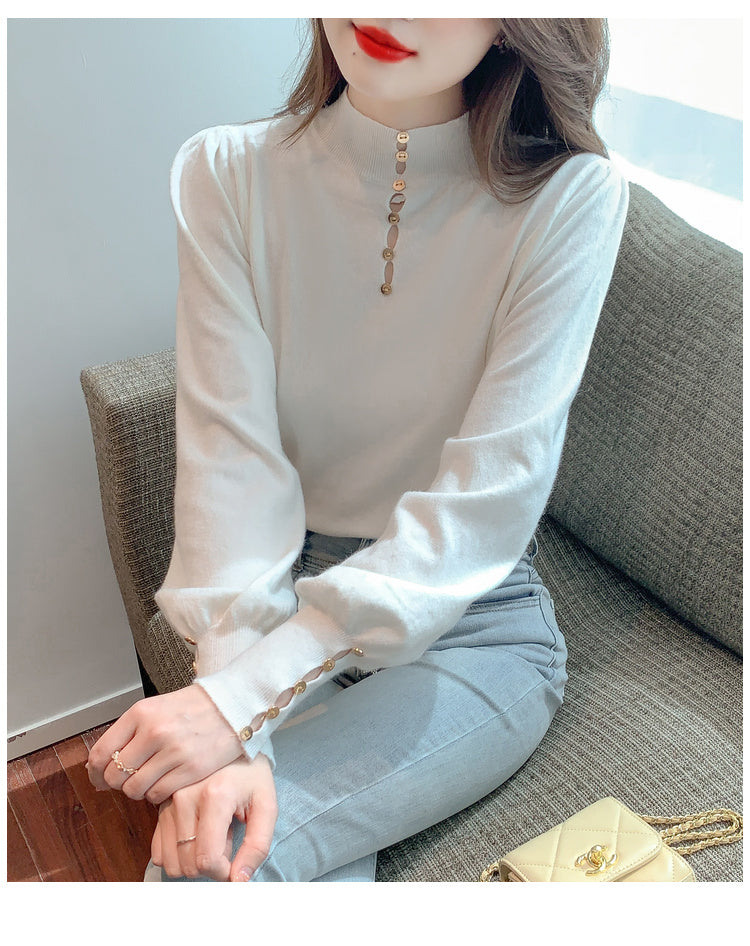 CGD8258-13B 秋冬季中領針織燈籠袖上衣(3色)