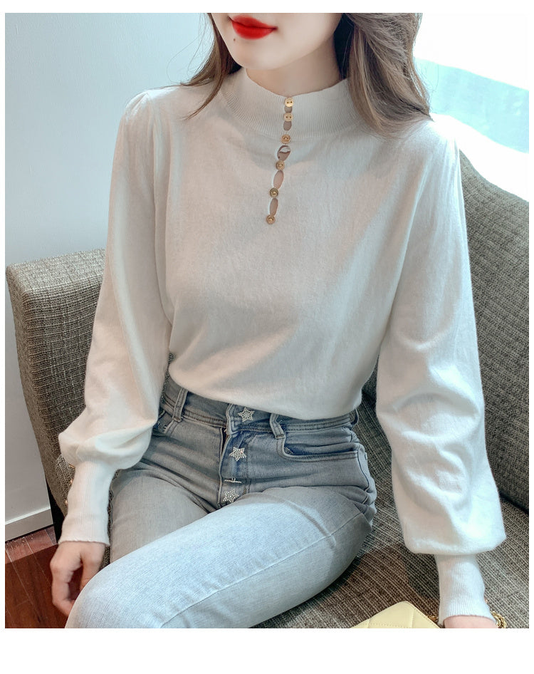 CGD8258-13B 秋冬季中領針織燈籠袖上衣(3色)