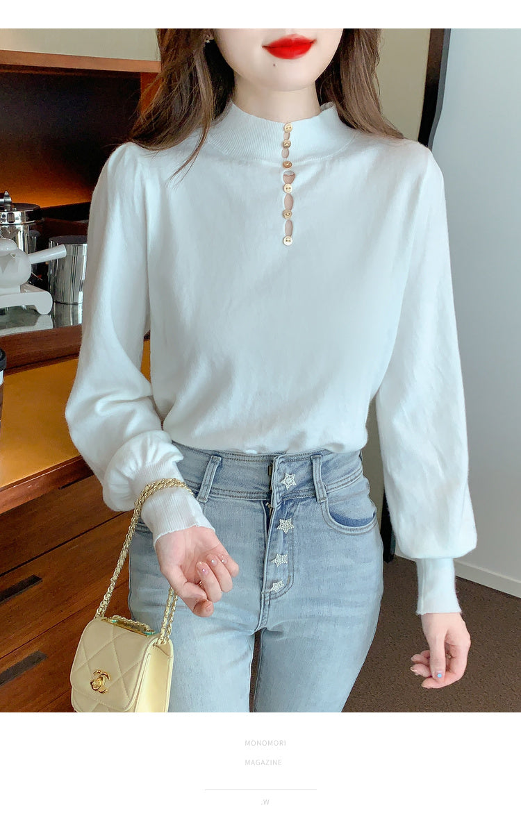 CGD8258-13B 秋冬季中領針織燈籠袖上衣(3色)