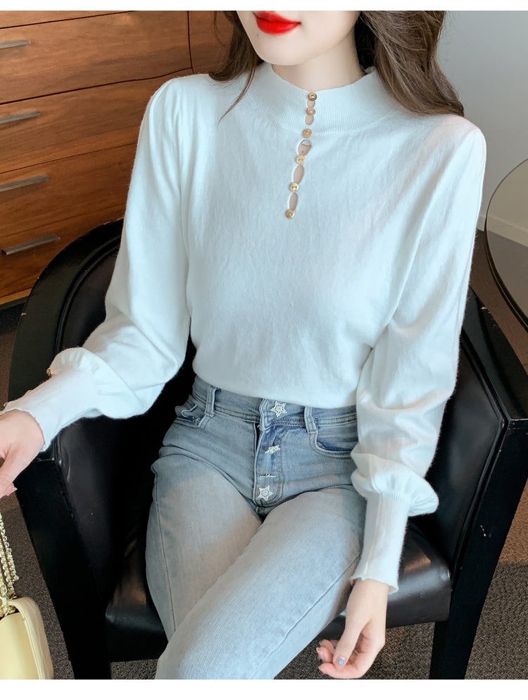 CGD8258-13B 秋冬季中領針織燈籠袖上衣(3色)