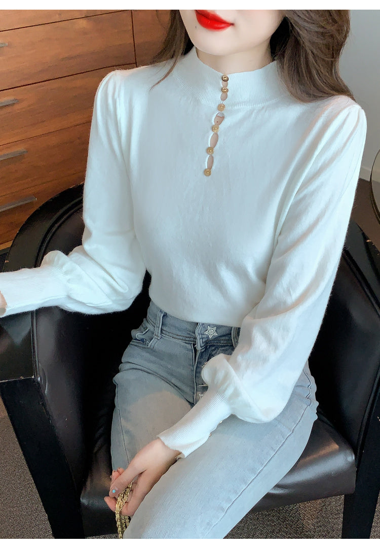 CGD8258-13B 秋冬季中領針織燈籠袖上衣(3色)