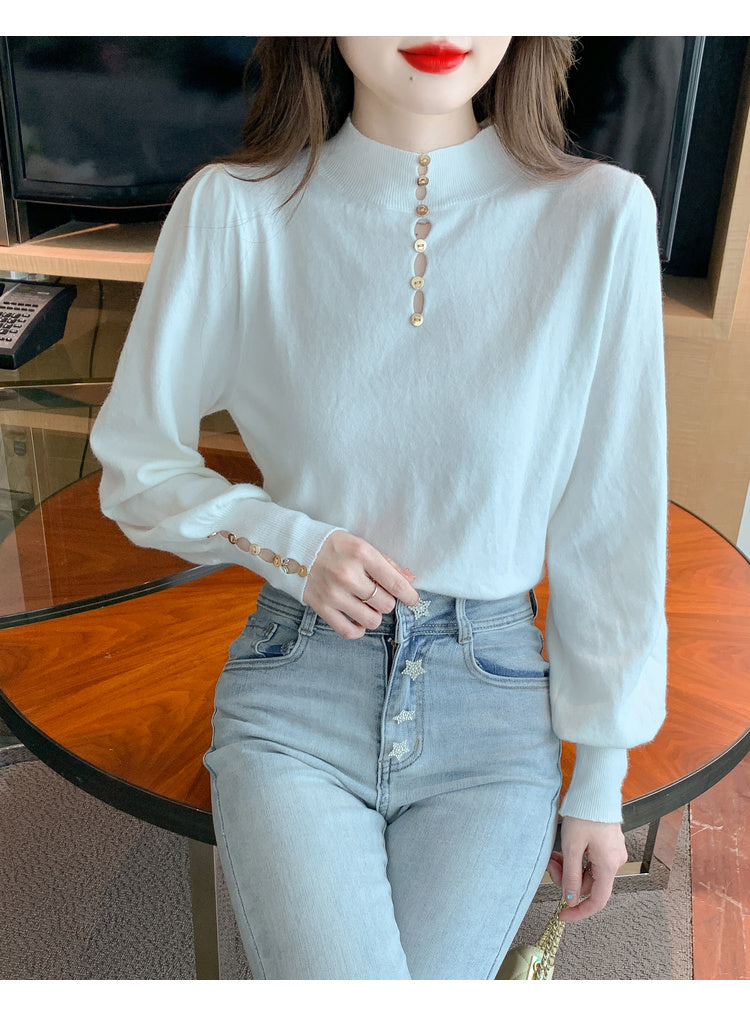 CGD8258-13B 秋冬季中領針織燈籠袖上衣(3色)