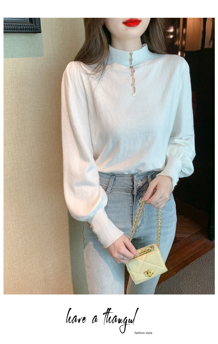 CGD8258-13B 秋冬季中領針織燈籠袖上衣(3色)