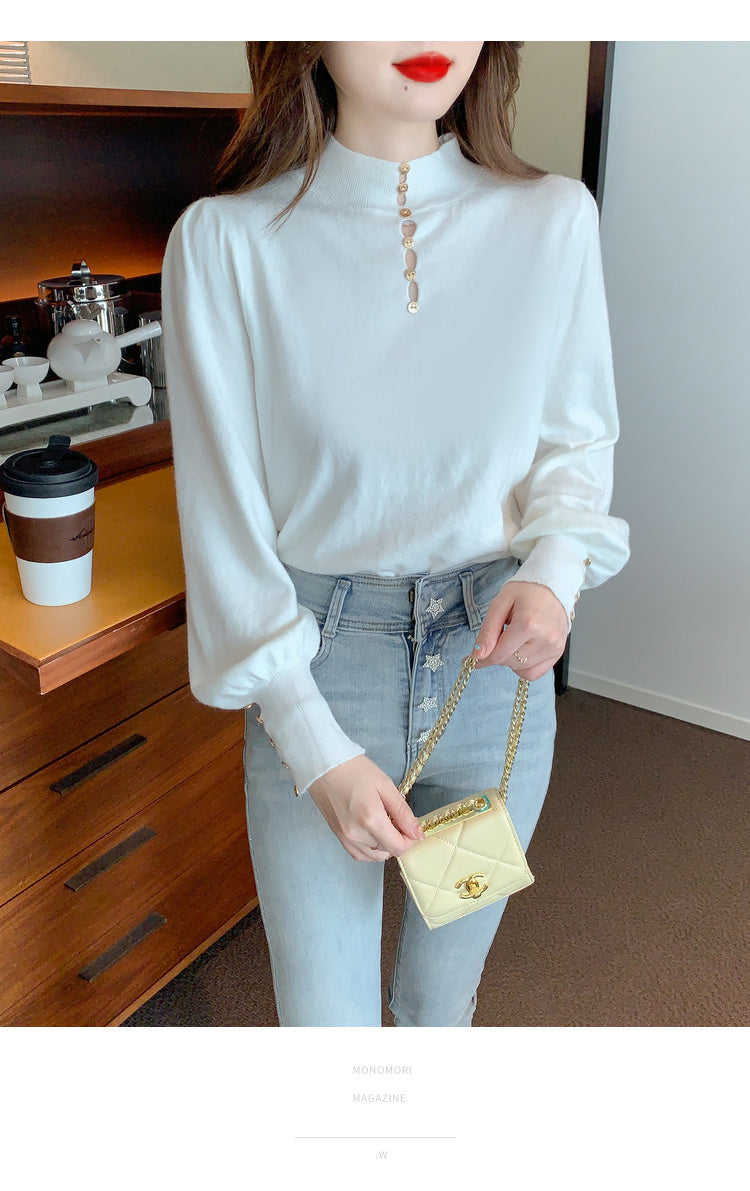 CGD8258-13B 秋冬季中領針織燈籠袖上衣(3色)