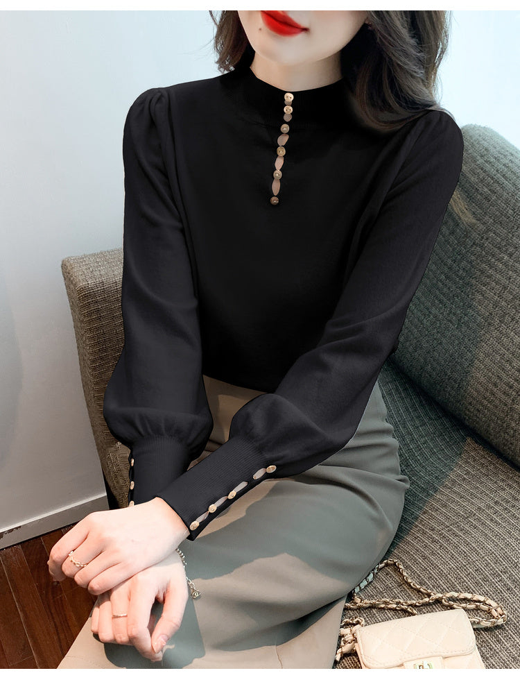 CGD8258-13B 秋冬季中領針織燈籠袖上衣(3色)