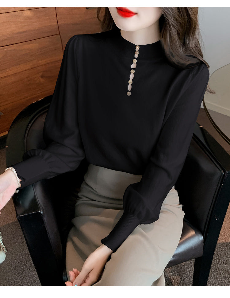 CGD8258-13B 秋冬季中領針織燈籠袖上衣(3色)