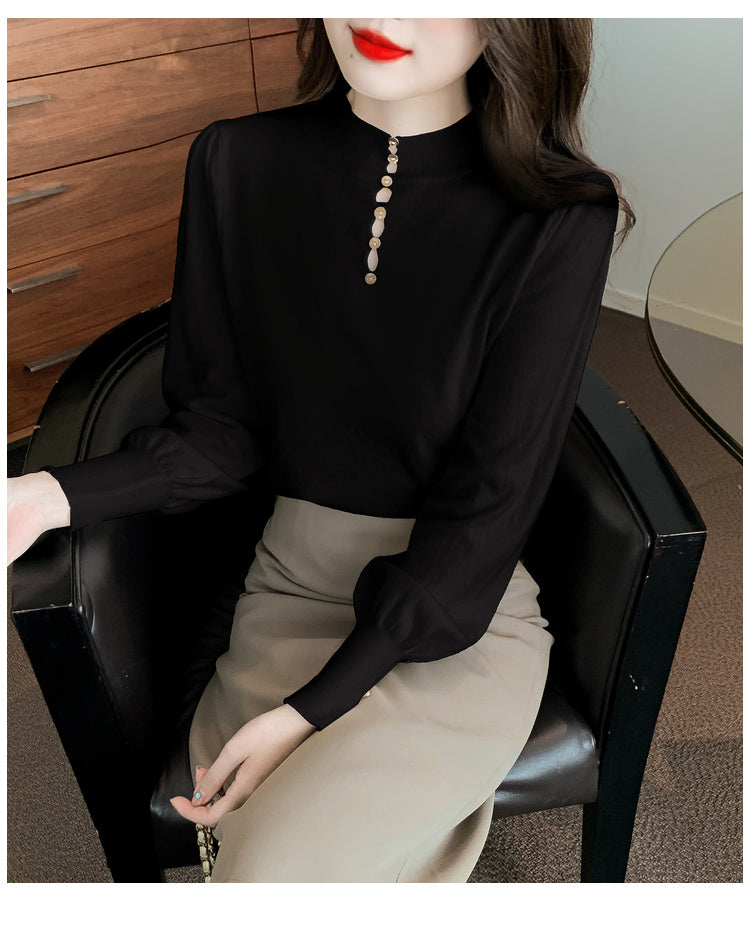 CGD8258-13B 秋冬季中領針織燈籠袖上衣(3色)