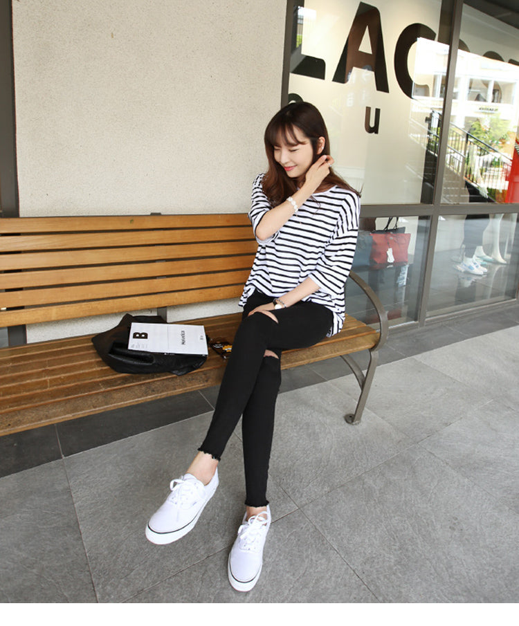 📺︎︎ CGA258-36H 膝蓋破洞九分小脚牛仔褲(2色)