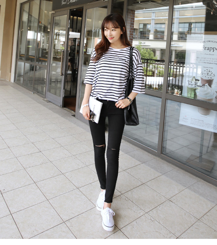 📺︎︎ CGA258-36H 膝蓋破洞九分小脚牛仔褲(2色)