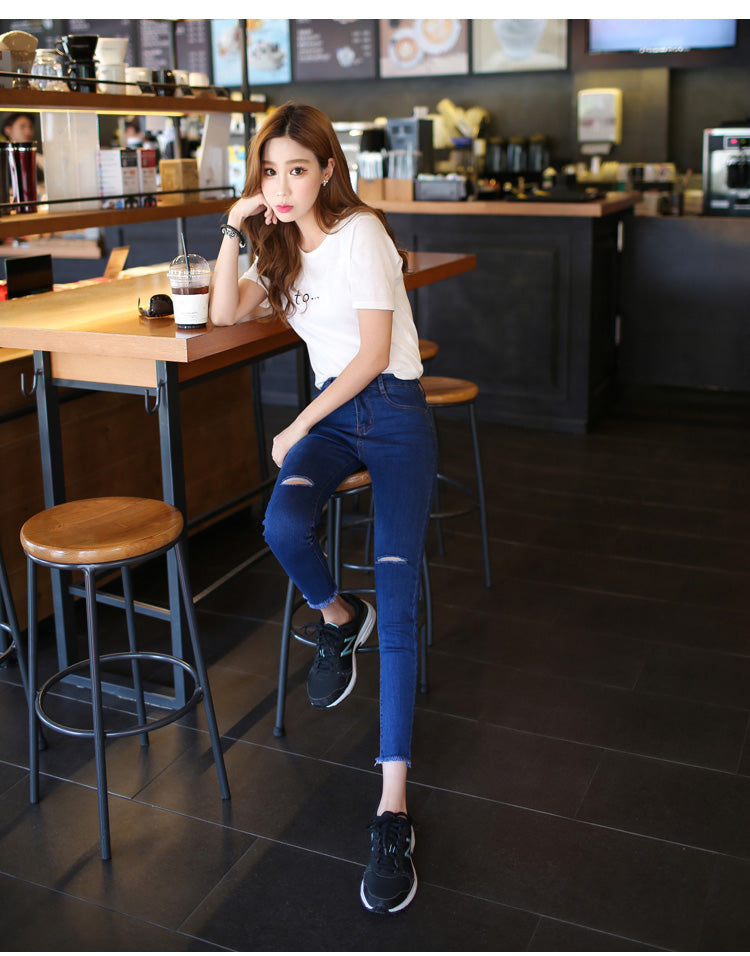 📺︎︎ CGA258-36H 膝蓋破洞九分小脚牛仔褲(2色)