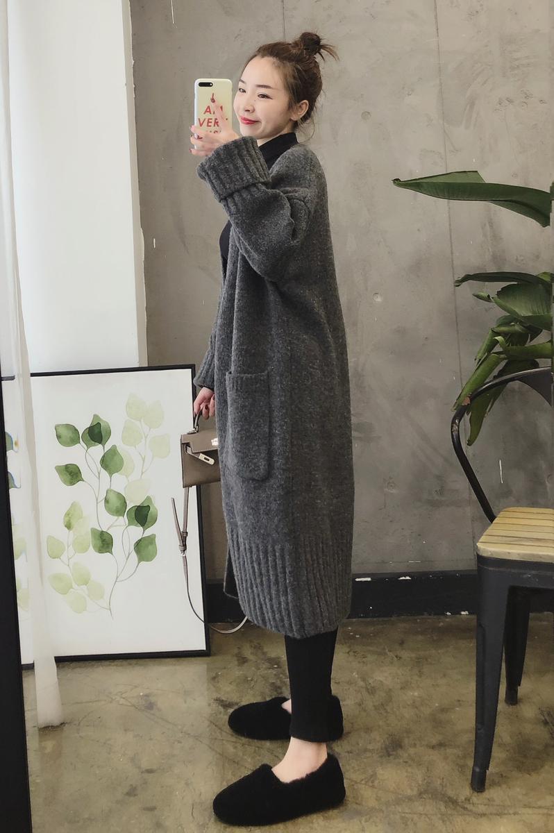 CGC657-19B 春秋寬鬆過膝中長款針織毛衣加厚開衫外套(3色)