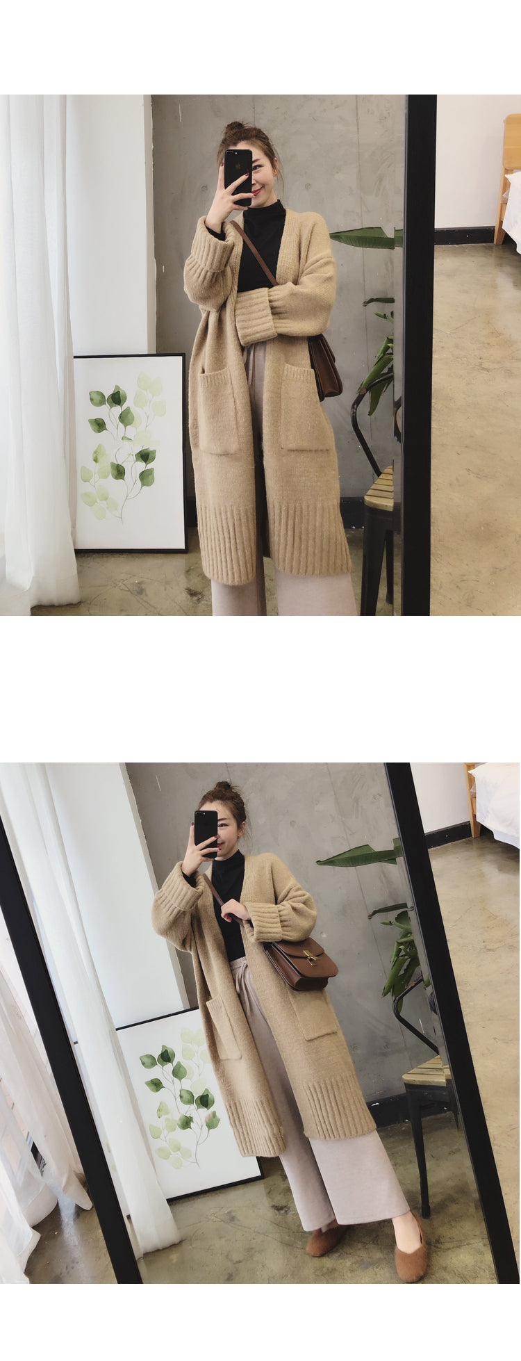 CGC657-19B 春秋寬鬆過膝中長款針織毛衣加厚開衫外套(3色)