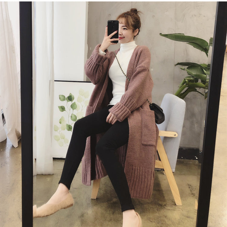 CGC657-19B 春秋寬鬆過膝中長款針織毛衣加厚開衫外套(3色)
