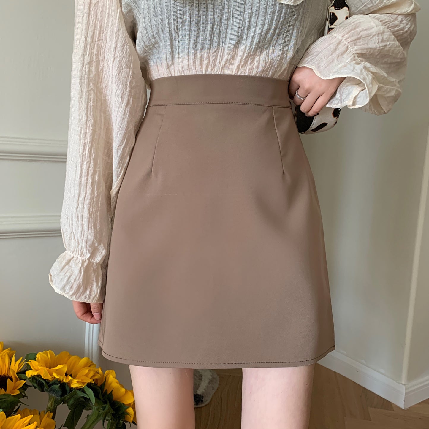 CGS131-79B 夏季基礎開叉半身裙A字裙(多色可選)