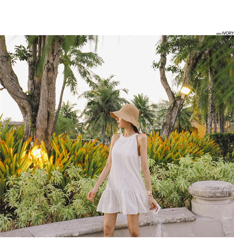 CGB150-40B 掛脖裙夏小香風無袖連衣裙(2色)