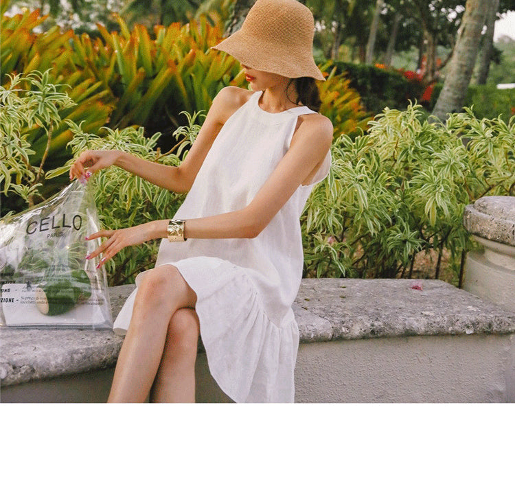 CGB150-40B 掛脖裙夏小香風無袖連衣裙(2色)