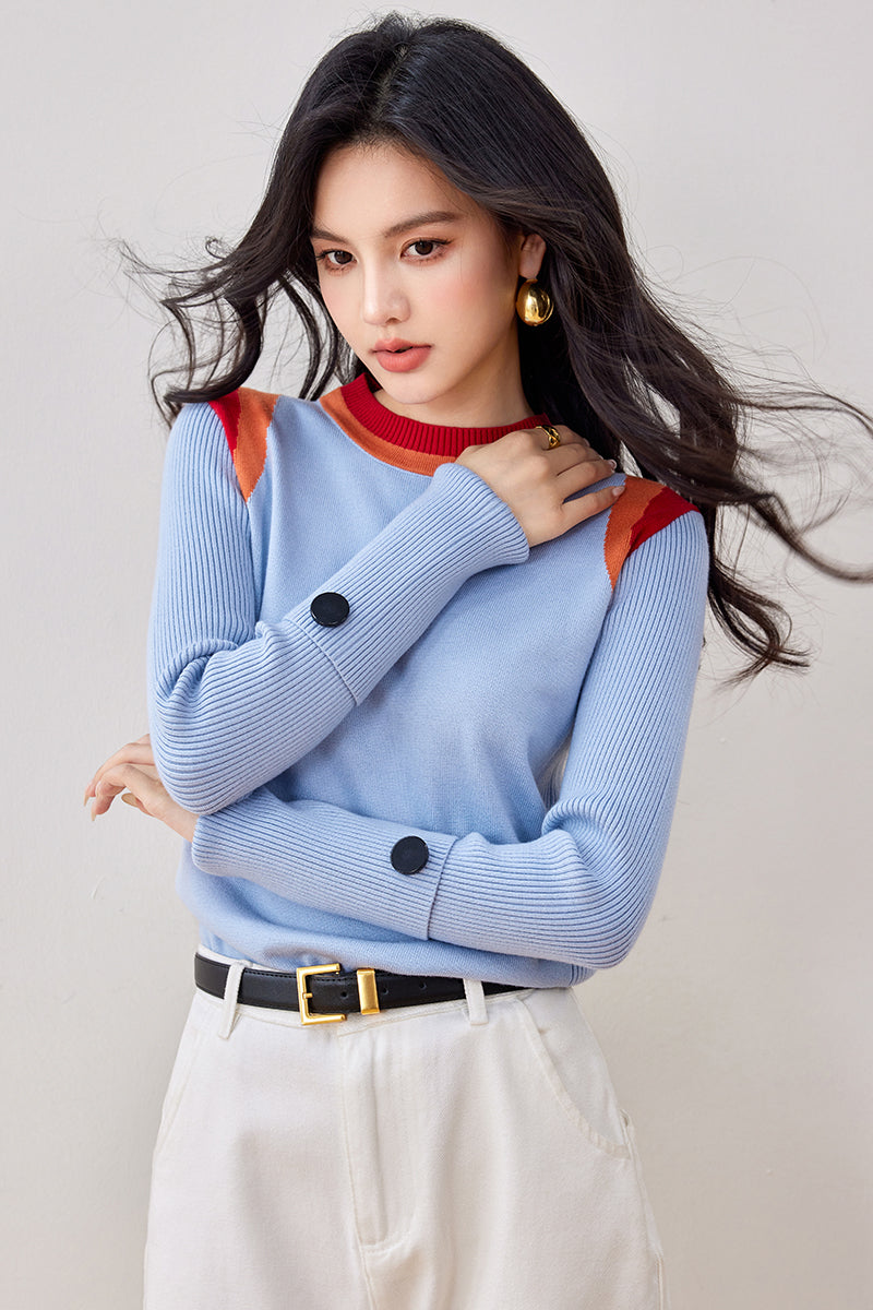 CGDA2633-89B 復古藍色毛衣秋冬拼色針織衫