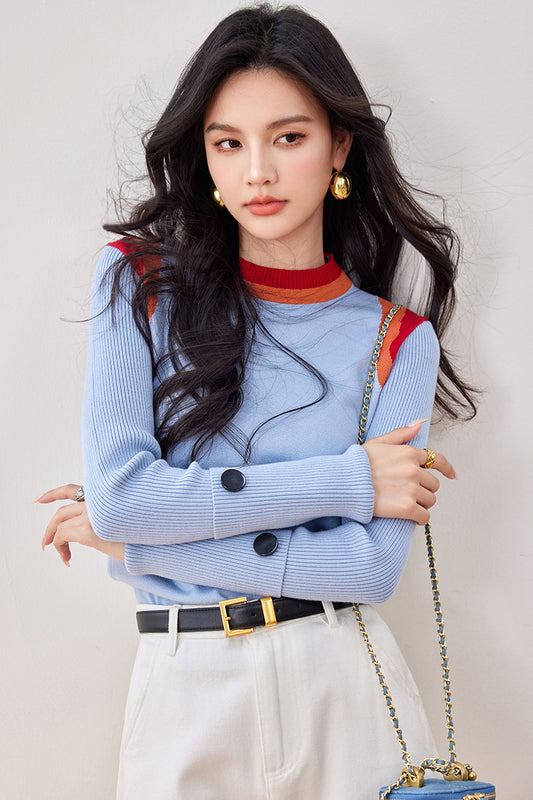 CGDA2633-89B 復古藍色毛衣秋冬拼色針織衫