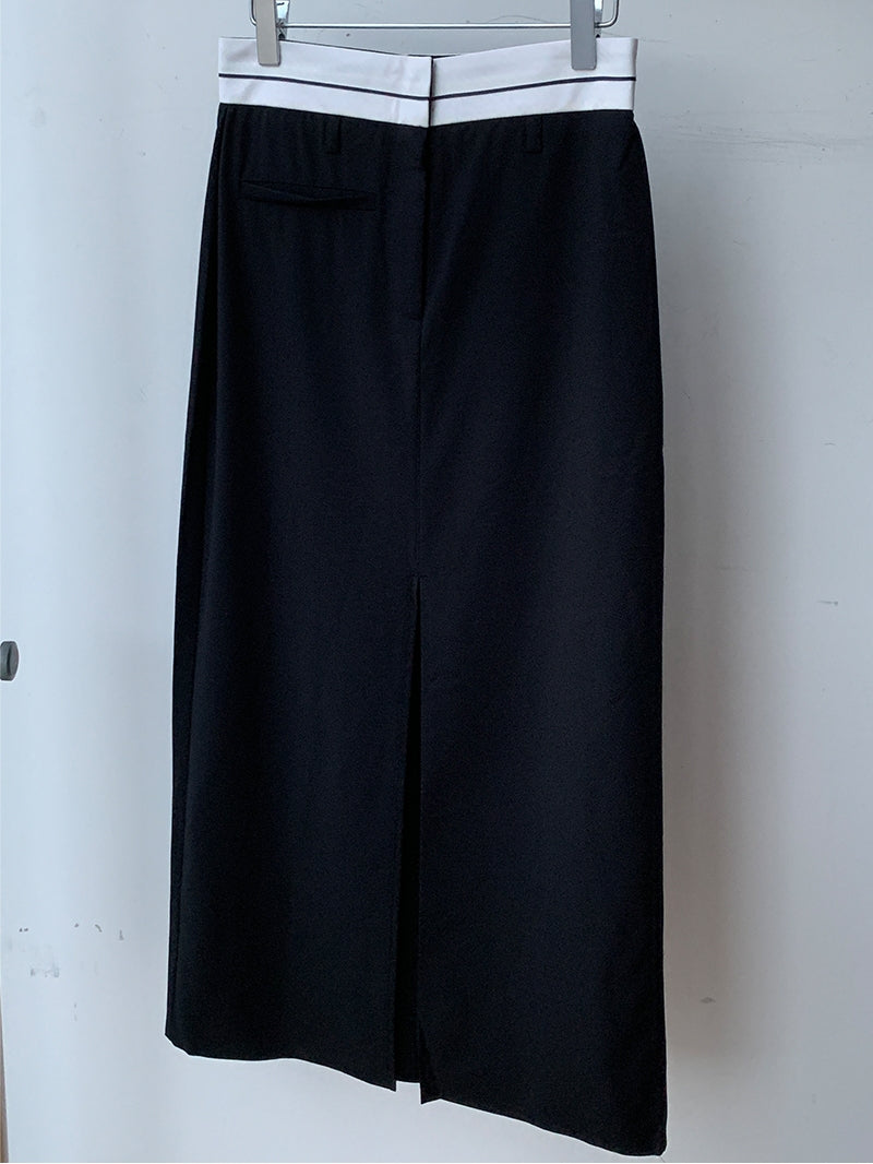 CGS1289-85B  韓國夏季拼色高腰包臀直筒開叉復古條紋西裝半身裙(2色)