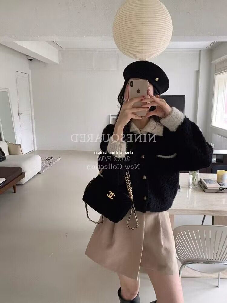 CGC7855-19B 秋冬厚軟糯短款小香風POLO翻領毛衣外套(2色)