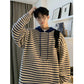 CBDD42UM-72B 條紋連帽毛衣秋冬季休閒寬鬆針織衫(2色)