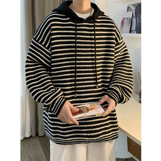 CBDD42UM-72B 條紋連帽毛衣秋冬季休閒寬鬆針織衫(2色)