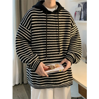 CBDD42UM-72B 條紋連帽毛衣秋冬季休閒寬鬆針織衫(2色)